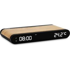 MOOOV 477349 Alarm Clock, Charger, Induction, 15 W and USB-C Port, Integrated Temperature, Wood Effect