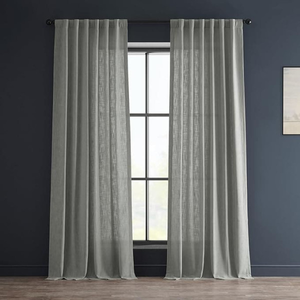 Half Price Drapes Heavy Faux Linen Curtain, Ash Grey, 50 x 96