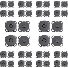 20 Sets Black Magnetic Snap Fasteners for Sewing Accessories 15mm for Purse Sewing Craft Bags Clothes Leather