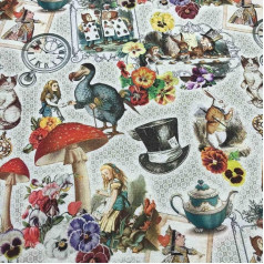 Kt KILOtela - Digital Print Canvas Fabric - Half Panama 100% Cotton - Patchwork 100cm Long x 280cm Wide | Alice in Wonderland - Multicoloured ─ 1 Metre