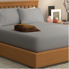 Double Fitted Sheet 100% Cotton Percale Weave Cool and Crisp Lightweight Breathable Fitted Sheet Double 135 x 190 cm + 40 cm Deep