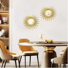 YiYa Pack of 2 Metal Mirror Wall Decorations Gold Metal Mirror for Wall Decoration Gold Round Wall Decor Modern Decorative Mirror for Living Room Bedroom Bathroom