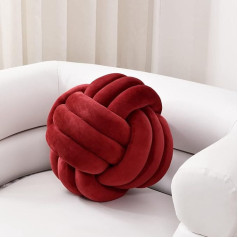 Sioloc Soft Knot Ball Cushion, Round Pillow for Home Decoration, Plush Pillow, Round Hand-Tied Plush Cushion, Round Plush Cushion (13.7 Inches, Wine Red)