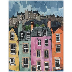 Artery8 Edinburgh Castle Grassmarket Cityscape Scotland Living Room Large Wall Art Poster Print Thick Paper 18 x 24 Inches