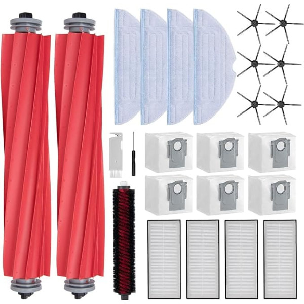 Robot Vacuum Cleaner Accessories for Roborock S7 Max Ultra, Replacement Parts for Roborock S7 MaxV Ultra, S7 Pro Ultra with 2 Main Brushes, 4 Filters, 4 Wipes, 6 Dust Bags, 6 Side Brushes, 1