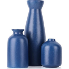 Blue Ceramic Vase Set - 3 Navy Blue Vases, Country House Blue Vases for Home Decor, Living Room Decor, Table Decor, Fireplace Decoration and Centerpieces for Entrance Decoration