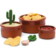 Monkey Business Bowlero Dip Bowl Set, Terracotta Snack Bowl with 3 Dip Bowls and 2 Dip Spoons, Mexican Serving Bowl Set