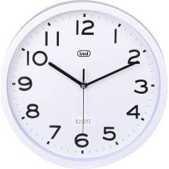 Trevi OM 3302 S Wall Clock, Quartz Clock without Ticking Noise, Diameter 30 cm, Simple and Elegant Design, Plastic, Round Format, White