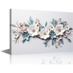 TISHIRON Canvas Wall Art for Living Room Abstract White Blue Flowers Wall Art Minimalism Bathroom Decor Wall Art Aesthetic Framed Ready to Hang 24x36 Inches