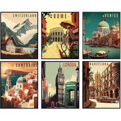 6 Pieces Retro National City Art Prints Nature Wall Art and Mountain City Print Set Abstract Travel Hiker Frame Camper Living Room Decor 8x10 Inch
