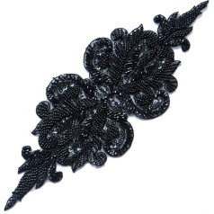 G-RUI DIY Luxury Beading Lace Appliques for Wedding Dresses Rhinestone Lace Applique Patches Embroidery Lace Parches Ropa (11*31cm Black)
