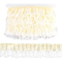 5,1 cm doppellagiges Chiffon-Spitzenband, plissiert, Satin-Spitzenrand, 4,5 m, Rüscheneinfassung, gelber Tüllstoff für Stoffapplikationen, Verzierungen, DIY, Nähen, Basteln