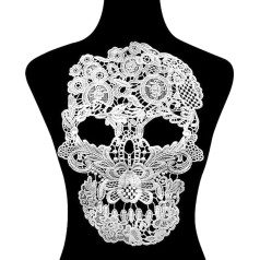 Locomo Large Skull Bone Lace Applique Sew On Back Patch Embroidered Dress Bridal Flowers Embellishment Couture Designer Dress DIY Motif Decoration
