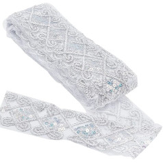 GORGECRAFT 10 Yard Sequins Lace Mesh Trim 2-1/2 Inch Wide Lace Ribbon Bead Applique for Costume Dresses Curtain Table Runner Making Decoration Supplies DIY Sewing Embellishment White