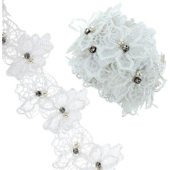 3D-Perlen-Bordüre, Spitzenband mit Perlen, weiße Blumenspitze, Perlenbesatz, bestickte Blumenapplikation, Stoffband, Perleneinfassung, für Hochzeit, Applikation, Nähen, Basteln