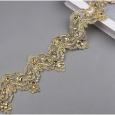 Luxury Gold Bead Ribbon Fabric Flower Lace Edge - Exquisite Venice Online Application for Sewing Crafts and Wedding Dress Embellishments (Color : Gold)