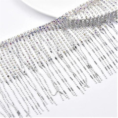 Niiyyjj 50cm Tassel Fringe Trim for Sewing Rhinestone Gold Metal Beads Chain Shoes Bags Clothes Edge Silver AB Color 50cm