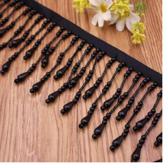 Vorhang Fransen Trim, Fransen Trim, 0,9 m, Perlenquaste, Spitzenbesatz, Hochzeitskleid, Vorhang, Lampenschirme, Dekoration, hängende Perlen, Anhänger, Fransenband(Black,2 Yards)