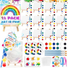 Mini-Leinwand-Malerei-Partytüten zum Selbermachen, inklusive Staffelei, Acrylfarbe, Spritz-Tattoos, Pinsel und Paletten, Großpackung für Kinder, Kunst-Partygeschenke mit Geschenktüten und Etiketten