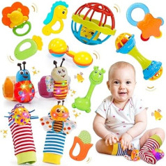 Wootoyz 14 Pieces Baby Toy 0-12 Months, Rattles Teether Set Baby Gift Boy Girl 0-12 Months Baby Montessori Toy from 0-12 Months Sensory Toy for Newborn Toddlers Gift