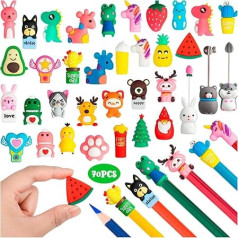 35 Pieces Cartoon Pencil Toppers for Kids, Animal Pen Toppers to Decorate Pen Caps, Pen Tip Protector, Dinosaur Unicorn Erasers for School Prizes, Classroom Supplies,