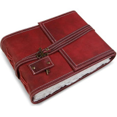 Wanderings Red Leather Watercolour Diary - 15 x 20 cm - Genuine Leather Album with Handmade Handmade Paper for Scrapbooks, Watercolour, Albums, Sketching - 350 gsm