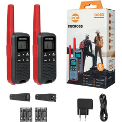 DC DECROSS 63 Walkie Talkie Children and Adults, Set of 2 Walki Talki up to 8 km, PMR446 16 Channels, VOX, Torch, IPX4, Gift Boys Girls 5, 6, 7, 8 Years, Hiking, Camping, Battery (Red)