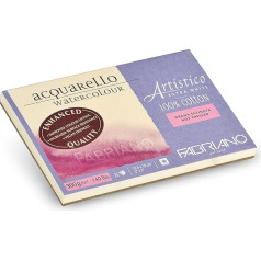 Fabriano Artistico Acquarello Watercolour, Extra White, Satin Hot Pressed, 12.5 x 18 cm, 25 Sheets 300 g/m², High-Quality Artist Watercolour Cardboard, Glued on 4 Sides, Vegan