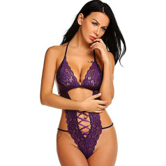 MLLM Women Lingerie Set Lace Garter Sexy Lingerie Straps Three Point Plating Purple M Lace Sleepwear Babydoll