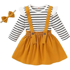 YOUNGER STAR Toddler Baby Girl Autumn Outfits Long Sleeve T-Shirt Top Suspender Skirt Overalls Toddler Girls Clothing Sets