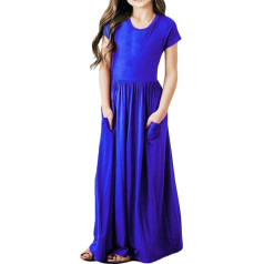TYUSGH Maxikleider für Mädchen, Sommer, einfarbig, kurzärmelig, bodenlang, Swing-Kleid, Kinder-Outfits