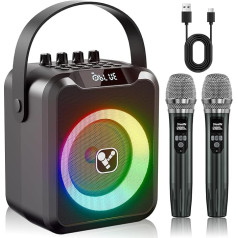Karaoke Machine with 2 Microphones, Portable Bluetooth Speaker with RGB Light (Black)