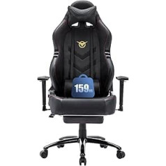 COLAMY Ergonomic Gaming Chair with Footrest - 159 kg Load Capacity, Gaming Chair with Height-Adjustable Backrest, 3D Armrests, Head & Lumbar Support, Large Seat, PC Chair, Black