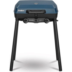 Enders Camping Gas Barbecue Explorer II, Grill Thermometer, Grilling, Cooking, Baking Function, 2 Burners, Stainless Steel, Small Balcony Picnic Grill, Cast Aluminium Grill Tray #2104, Blue