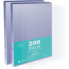 Binditek 200 Stück 150 Mikron A4 Binderücken PVC transparente Einbandhüllen quadratische Ecken, ungelocht, Büro- und Schulbedarf