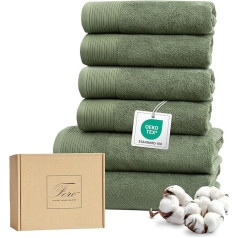 Ferò Luxury Hand Towel Set, 6 Pieces, 100% Cotton Low Twist 550 g/m², Ultra Soft and Absorbent, Oeko-Tex, Italian Design, Bath Towels, 4 Hand Towels 50 x 100 cm, 2 Bath Towels 70 x 140 cm, Green