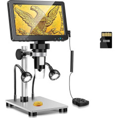 7 Inch LCD Digital Microscope, 1200X Magnification for Coin PCB Circuit Repair Soldering, 12MP Camera Sensor Coin Microscope, 32GB TF Card, Cable Remote Control, 10 LED Light, Compatible with