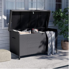 Grand patio Rattan Storage Box, 678 Litres, 2 Gas Springs, Garden Box with Lid, UV-Resistant Storage Box with Two Wheels, Easy to Move, Cushion Box for Garden, Balcony (Black)