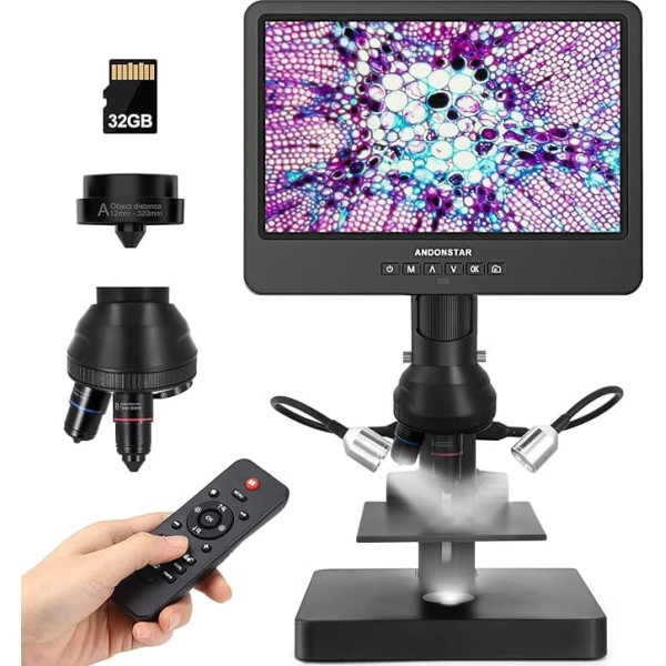 Andonstar AD249S-P 10.1 Inch HDMI Digital Microscope, 4000 x 3 Lens 2160P UHD Video Recording, Biological Microscope Kit for Adults and Children, Coin Microscope for Error Coins