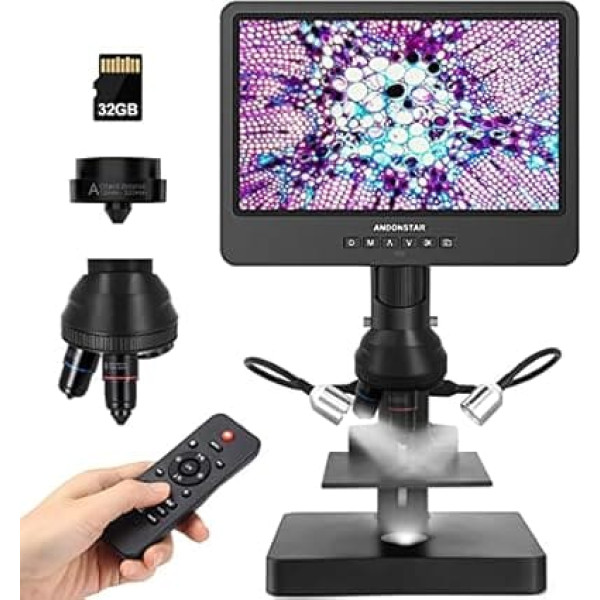 Andonstar AD249S-P 10.1 Inch HDMI Digital Microscope, 4000 x 3 Lens 2160P UHD Video Recording, Biological Microscope Kit for Adults and Children, Coin Microscope for Error Coins