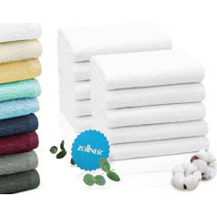ZOLLNER Set of 10 Hand Towels in 50 x 100 cm – Absorbent and Soft Bath Towels in White – with Practical Hanger – Washable up to 95 °C – Cotton – Hotel Quality
