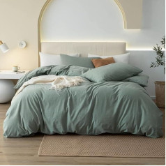 Gezu Cotton Bed Linen Green Sage Green 220 x 240 cm 3-Piece Cotton Breathable Soft Fine Bed Linen Set Reversible Bed Linen Duvet Cover 240 x 220 cm and 2 Pillowcases 80 x 80 cm with Zip