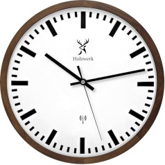 Holzwerk Germany Natural Radio-Controlled Wall Clock Wooden Clock Retro Vintage Radio Controlled Clock Silent Movement without Ticking Noises Brown White Silent Made of Handmade Solid Wood Natural