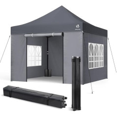 VOUNOT Gazebo 3 x 3 m Waterproof Stable Winterproof Pop Up Folding Gazebo with 4 Side Panels and 4 Sand Bags Party Gazebo Foldable Garden Tent Party Tent, Grey