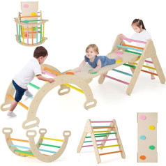 COSTWAY Indoor Climbing Frame, Includes Climbing Triangle & Climbing Arch & Ramp, Indoor Play Equipment Wood, Rung Triangle Freely Combinable, Climbing Children Indoor from 1 Year (Colourful)