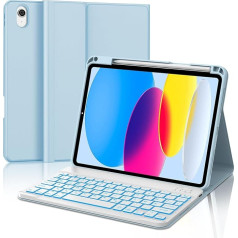 IVEOPPE Case with Keyboard for iPad A16 11 Generation 2025/10 Generation 2022, Bluetooth Magnetic Keyboard for iPad 11th/10th Gen (11/10.9 Inch), 7-Colour Lighting, QWERTZ Layout Keyboard, Blue