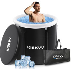 KISKVV Ice Bath Barrel for Athletes with Cover, Diameter 85 x 75 cm, 378 L, Ice Bath Tub, Portable for Cryotherapy, Foldable Inflatable Mobile Bathtub, Ice Barrel, Outdoor, Indoor