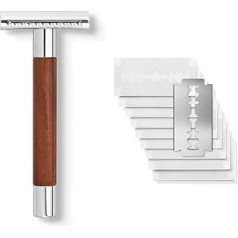 Störtebekker® Premium Safety Razor 'Solingen' with Walnut Wooden Handle - Includes Shaving Guide [+10 Störtebekker Blades] - Gift Idea - Premium Quality Stainless Steel Wet Razor Set - Made in Germany