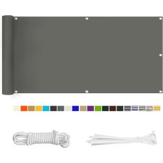 HERILIOS Balcony Privacy Screen, Balcony Cover 220 g/m² Indoor Balcony Cladding, UV Protection (210 Sizes and 21 Colours), No Drilling with Eyelets, Cable Ties and Cord for Balcony Railing, Patio, 100