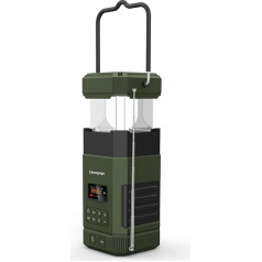 Libovgogo Rechargeable LED Camping Lamp, 3 Light Modes, IP65 Waterproof Bluetooth Speaker, 5000 mAh AM FM Crank Radio with Mobile Phone Charging Function, Solar, Torch, Strobe Light, SOS Alarm